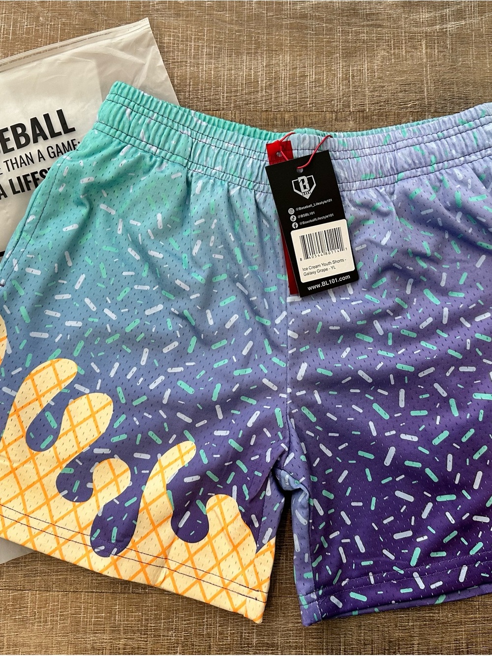 Kids Gradient Aqua to Purple Shorts with Yellow Print